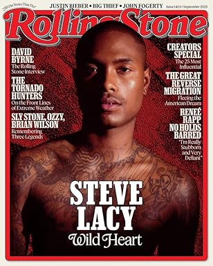 Rolling Stone magazine cover featuring Steve Lacy with a red background